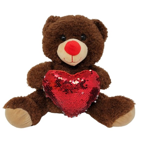 Hug & Luv Teddy Bear Plush Stuffed Animal 10" Sequin Heart Valentine's Day - Picture 1 of 3
